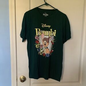 Disney Bambi Dark Green Tee with Floral Accents